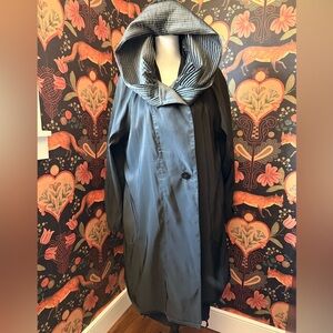 Mycra Pac Raincoat Jacket Black Coat Dark Gray  M/L Pockets Hood USA Donatella